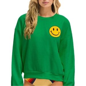 Aviator Nation Smiley 2 Fleece Sweatshirt Size Large Kelly Green Like New